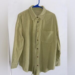 Olive Green Corduroy Button-Up Shirt